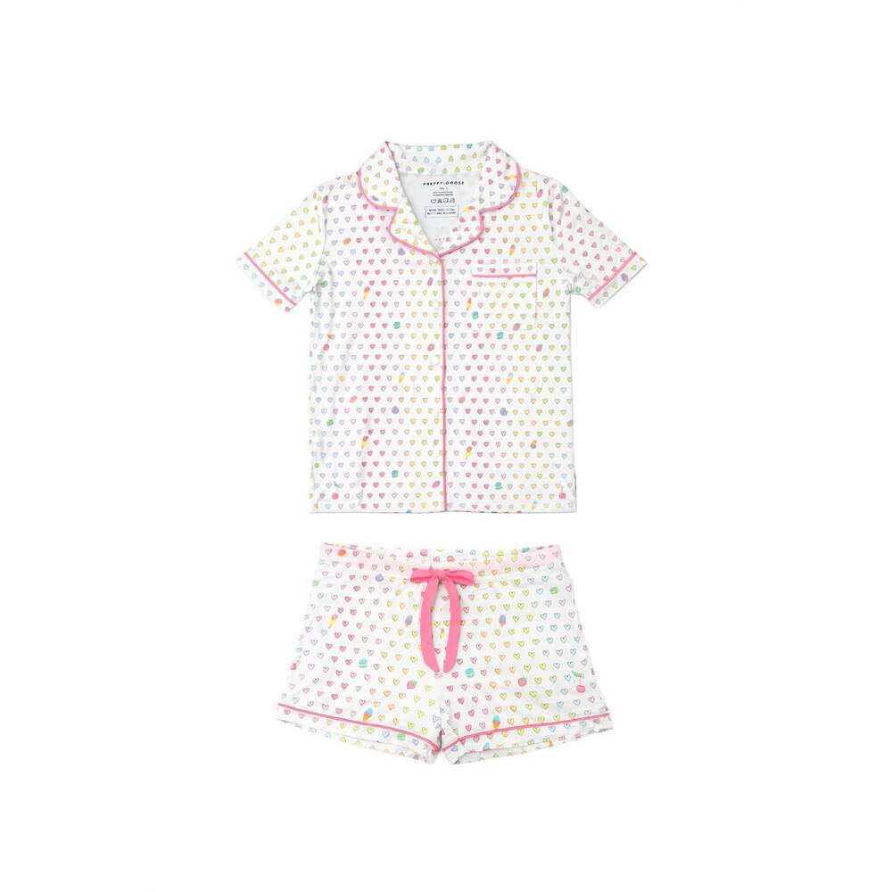 NEW PREPPY GOOSE girl's heart jersey short sleeve pajama set in multicolor